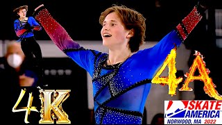 Ilia MALININ🇺🇸🥇Free Skate 2022 Skate America 1st ISU Competition Quadruple AxelInterview NBC4K [upl. by Imuyam]