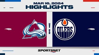 NHL Highlights  Avalanche vs Oilers  March 16 2024 [upl. by Ellennahc282]