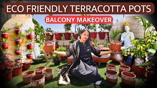 ECO Friendly Terracotta Pots  Balcony makeoverterracotta Pots With Stencils Design [upl. by Nirehtak]