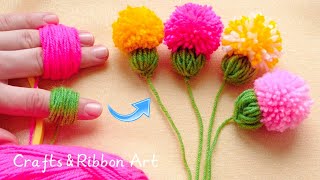 Amazing Pom Pom Flower Craft Idea with Fingers  Easy Woolen Flower Making  Hand Embroidery Trick [upl. by Eliezer]