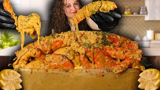 MASSIVE DESHELLED SEAFOOD BOIL DRENCHED IN CREAMY GARLIC SAUCE  COLOSSAL KING CRAB LEGS MUKBANG [upl. by Ynej]