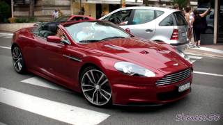 Beautiful Red Aston Martin DBS Volante  Burbles in Casino Square [upl. by Ennazzus11]