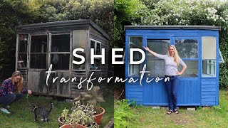 My Garden Shed Transformation Ramshackle to Cute She Shed Potting Shed [upl. by Weissberg]