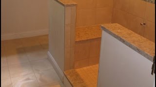 Complete tile shower install Part 5 Installing marble seat and sills [upl. by Binah]