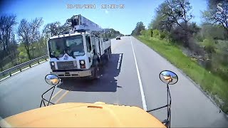 Texas school bus crash Footage shows truck hit Hays school district bus rollover after crash [upl. by Bahner]