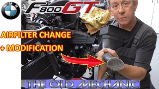 BMW F800GT 2014 AIRFILTER CHANGE  MOD Motorcycle maintenance made easy The Old Mechanic 👨‍🔧🏍 [upl. by Sinaj286]