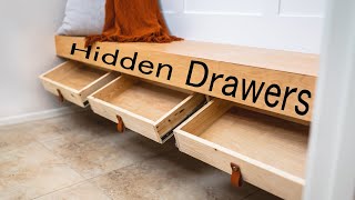 EASY and CHEAP Hidden Drawers Floating Bench Mud Room  Cheap and Easy DIY [upl. by Iznil213]