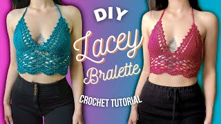 Lace Detailed Bralette for all sizes  DIY Crochet Tutorial [upl. by Ainesej]