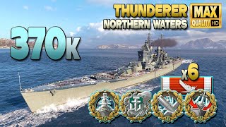 Battleship Thunderer Huge 370k on map Northern Waters  World of Warships [upl. by Bronnie]