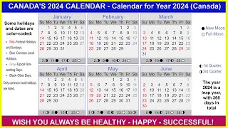 Calendar for Year 2024 Canada  Canadian solar calendar 2024 [upl. by Yehs290]