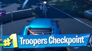 Drive a vehicle from Chonkers Speedway or Logjam Lumberyard to a Stormtrooper Checkpoint  Fortnite [upl. by Nirrol234]