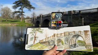 Painting A Bridge At Brocket Hall Estate  Plein air Watercolour [upl. by Joela695]