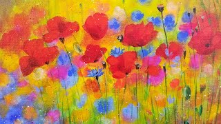 Easy Bright Floral Poppies Acrylic Painting Tutorial LIVE Step by Step [upl. by Bibbye]