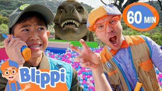 Blippi amp Ashers Big Dinosaur Adventure  Indoor Playground  TRex Ranch Dinosaur Videos for Kids [upl. by Ahgiela]