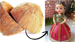 Amazing DIY with Coconut Shells  Brilliant Idea to Make dolls  Clay Craft Ideas [upl. by Alec]