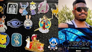 Disney Pin Trading Day in EPCOT and Magic Kingdom  Fun Rides and More Rain [upl. by Arbed]