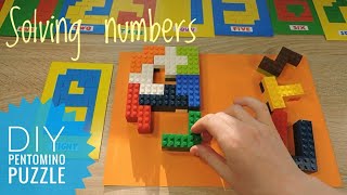 Solving Pentomino Puzzle Numbers as a Solution DIY Pentominoes from building blocks [upl. by Arualana]