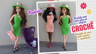 Look com vestido com uma alça só e chapéu de crochê para Barbie 👒 Rafaela [upl. by Berrie]