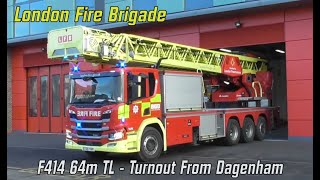 LFB 64M TL F414 First Daytime Turnout from Dagenham Fire Station [upl. by Adnama284]