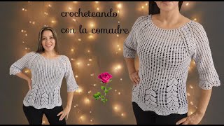 ⭐⭐⭐⭐⭐tutorial blusa kaly puntada hojas a crochet parte 3 crocheteando con la comadre [upl. by Hoeve674]