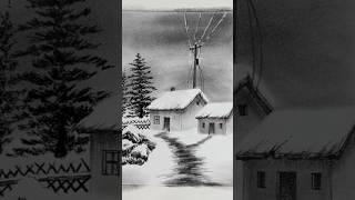 Winter Snowfall Scenery Drawing art drawing shorts [upl. by Akinyt481]