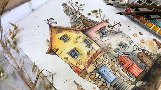 Watercolor Whimsical house LONG video paint with me Nature sounds [upl. by Endor]