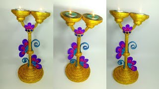 Diya Stand  Newspaper Craft  Best Out Of Waste  DIY  Handcrafted  How To Make By Punekar Sneha [upl. by Eboj368]