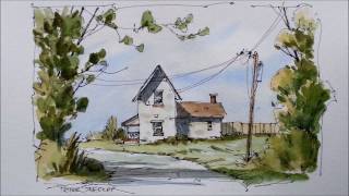 Pen and Wash Fall Farmhouse Watercolor Tutorial Quick and Fun beginner Lessons Peter Sheeler [upl. by Abner967]