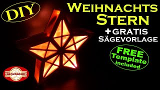 Weihnachtsdeko selber machen aus Holz  Scroll saw project wooden christmas star free template [upl. by Ebneter390]