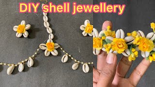 Shell Jewellery Making  Cowrie Shell Jewelry Making  Haldi Jewellery Making At Home [upl. by Molton269]