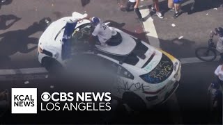 Man falls from parking garage during Dodger World Series celebrations [upl. by Ariat804]