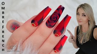 Ombre nail trend Optical illusion ombre nails Ombre french nail art in red and black Ombre Nails [upl. by Ytoc18]