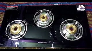 Wonderchef Ruby Glass Stainless Steel Manual Gas Stove 3 Burners [upl. by Enaej93]