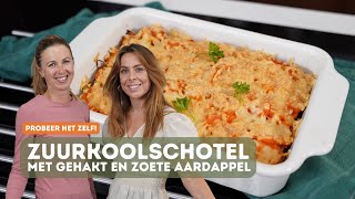 Zuurkoolschotel met gehakt en zoete aardappel [upl. by Aniahs]