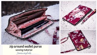 zip around wallet purse  wristlet  sewing tutorial  diy zip around fabric wallet  free pattern [upl. by Dettmer]