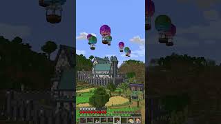 Admiring Castle and Hot Air Balloons in Minecraft Survival [upl. by Anaihr]