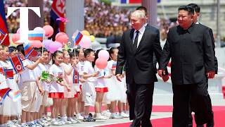 Putin receives lavish welcome in North Korea [upl. by Eniger]