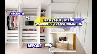 IKEA PAX WARDROBE TRANSFORMATION AND HIDDEN TV HACK  HOW MUCH IT COST AND A FULL WARDROBE TOUR [upl. by Schroeder]