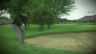 Hazeltine Historical Moments  Tiger Woods Incredible Bunker Shot [upl. by Parrish903]