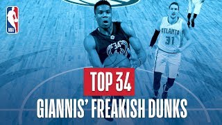 Giannis Antetokounmpos Top 34 Freakish Dunks of His NBA Career [upl. by Eniluqaj286]