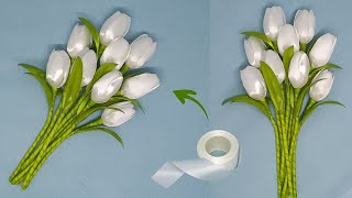 DIY Easy Satin Ribbon Flower Tulips  Tulip Flower Making With Satin Ribbon [upl. by Oned]