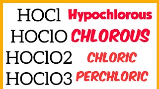 Hypochlorous  Chlorous  Chloric  Perchloric acids oxyacidsofchlorine [upl. by Eilagam]