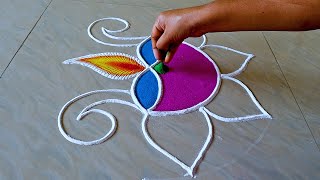 Peacock Rangoli Design For Diwali 2023  Diya Rangoli Design  Easy Kolam Design  Deepavali Muggulu [upl. by Kylah630]