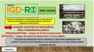 BANCA IGD Rh  Questões de Matemática  Cargos Ensino Fundamental e Ensino Médio profkatian [upl. by Jairia495]