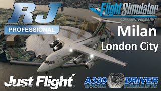 JustFlights superb Avro RJ  Foggy Milan Linate to London City  Real Airline Pilot [upl. by Ettesoj]