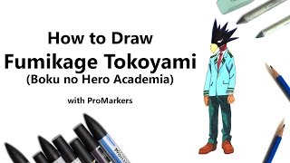 How to Draw and Color Fumikage Tokoyami from Boku no Hero Academia with ProMarkers Speed Drawing [upl. by Thaddus700]