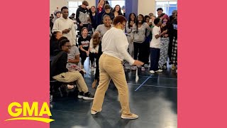 Watch this epic dance battle between a student and his teacher  GMA [upl. by Byers]