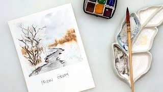 Watercolor polaroid snowscape for beginners  part 2 [upl. by Hannus250]