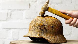 Very Rusty WW2 German M40 Helmet Restoration and Preservation Artifact from the battlefield [upl. by Brightman]