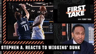 Stephen A amp JJ Redick react to Andrew Wiggins vicious dunk on Luka Doncic 🏀  First Take [upl. by Nnywg]